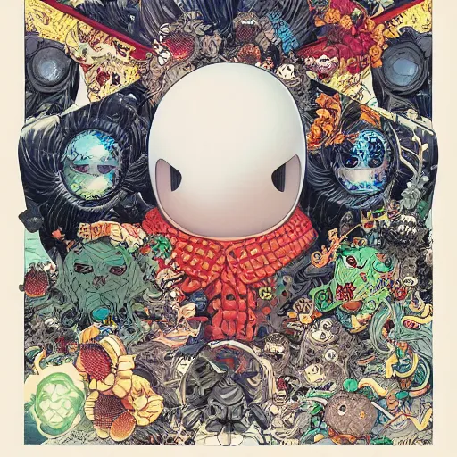 Image similar to portrait of crazy marshmello, symmetrical, by yoichi hatakenaka, masamune shirow, josan gonzales and dan mumford, ayami kojima, takato yamamoto, barclay shaw, karol bak, yukito kishiro