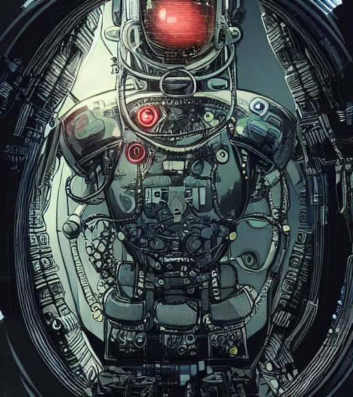 Image similar to a cybernetic realistic octopus in a space station, techwear, Industrial Scifi, detailed illustration, character portrait, by Martin Grip and Moebius