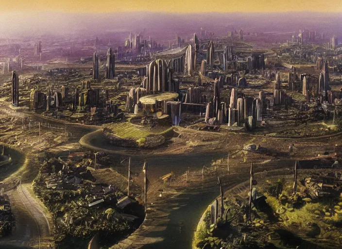 Prompt: garden city on a cared - for planet, cinematic matte painting