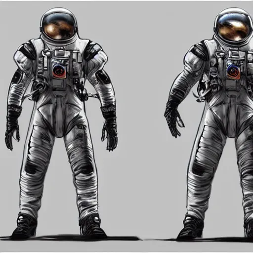 Image similar to Front, side and back character view of Astronaut from Kojima Productions by Artgem and Donato Giancola, trending on Artstation concept arts