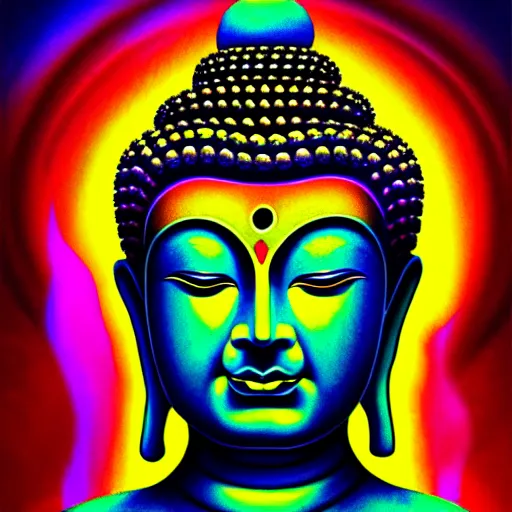 Image similar to An extremely psychedelic portrait of Buddha, surreal, LSD, face, detailed, intricate, elegant, lithe, highly detailed, digital painting, artstation, concept art, smooth, sharp focus, illustration