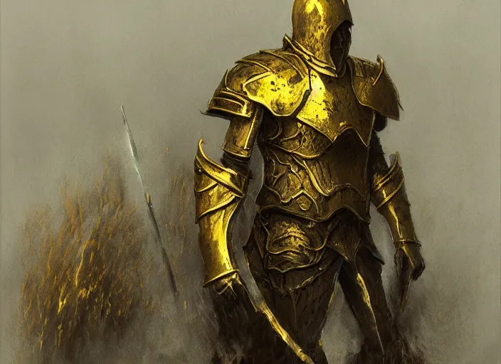 Image similar to royal knight in golden sun armor concept, by beksinski, dark soul concept art