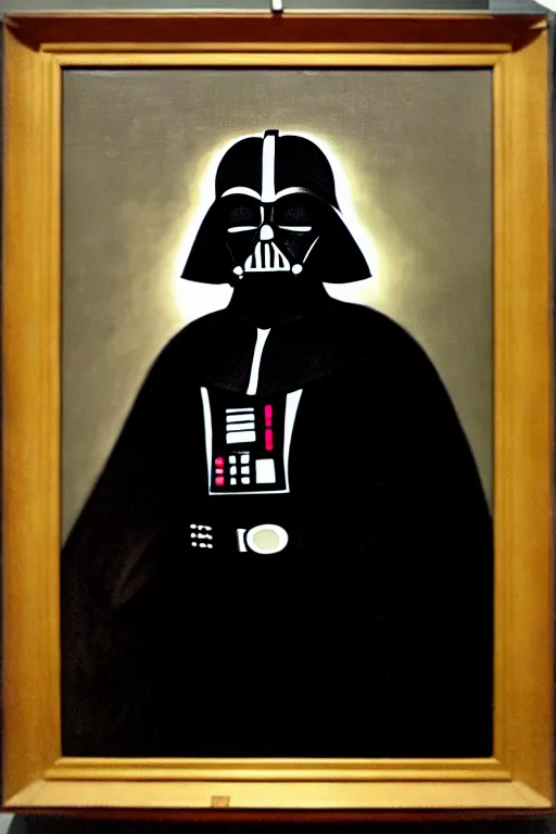 Prompt: high quality celebrity portrait of darth vader, painted by the old dutch masters, rembrandt, hieronymous bosch, frans hals, symmetrical detail