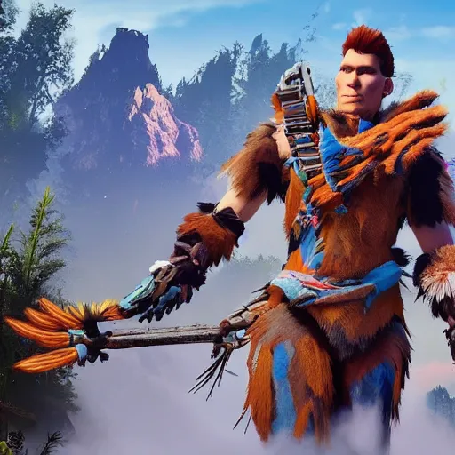 Image similar to jerma in the style of horizon zero dawn