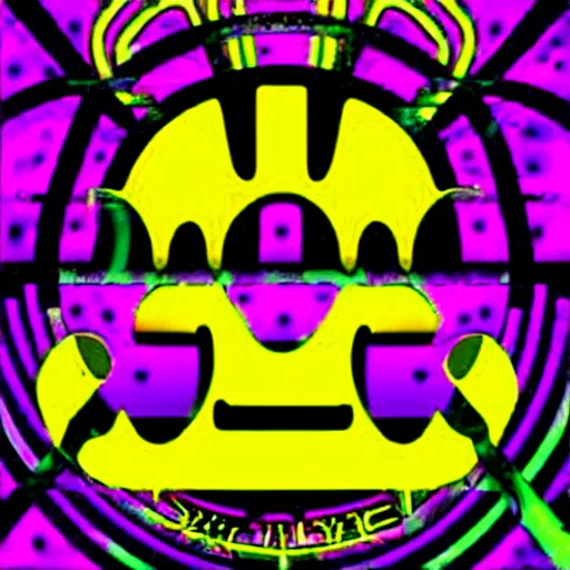 Image similar to acid house music rave graphics psychedelic illustration smiley ecstasy dnb jungle pill graffiti detailed