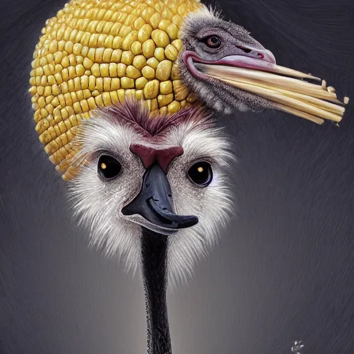 Prompt: Ostrich eating corn,artstation