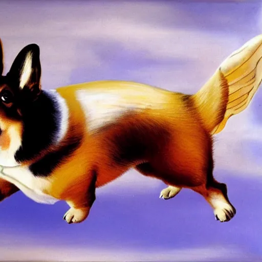 Prompt: a corgi with wings by salvador dali