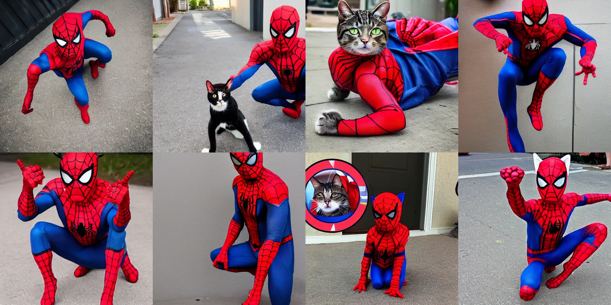 Prompt: a cat dressed as spider - man