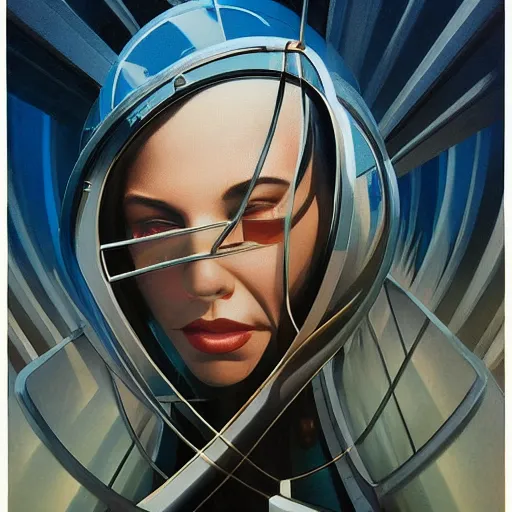 Image similar to detailed face of a woman, clockwork, moment, tectonic sky, skydome, bullet train, turbines, utopian, tech noir, wet reflections, prism, atmospheric, ambient, pj crook, syd mead, livia prima, artgerm, greg rutkowski, nick alm, casey baugh