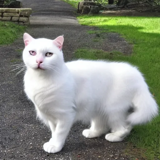 Prompt: white cat dog hybrid, rare photograph