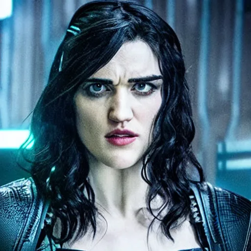 Image similar to Katie McGrath as Cyberpunk Morgana