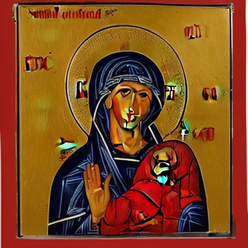 Image similar to red and silver icon of the Theotokos