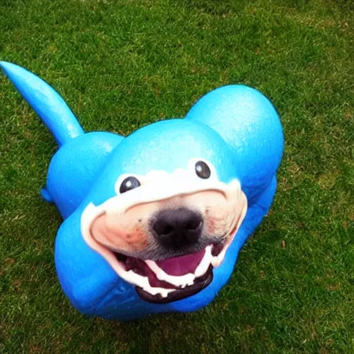Prompt: a blue slime attack dog. realistic, very detailed