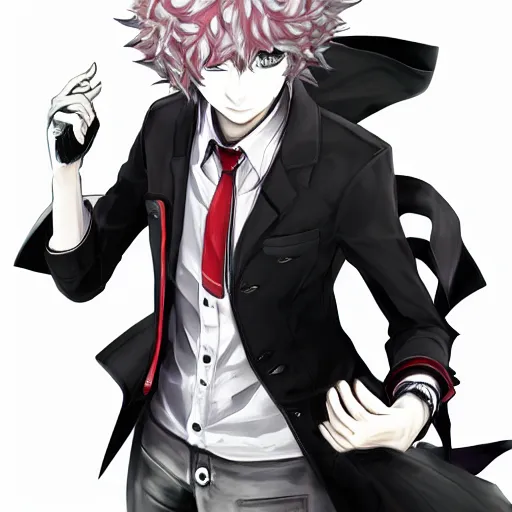 Prompt: nagito komaeda from danganronpa in persona 5, highly detailed, persona 5 style