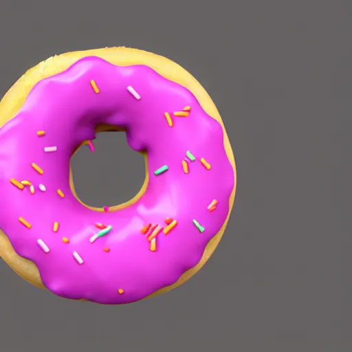 Prompt: a donut with pink icing and sprinkles, rendered in blender