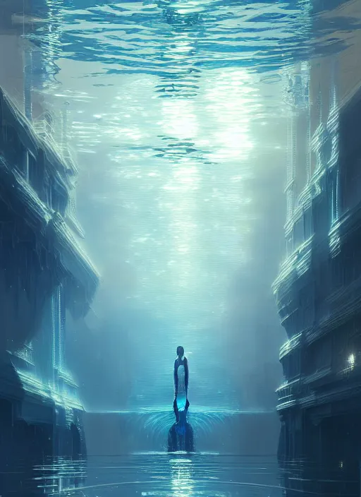Image similar to water, refraction, reflections, mirrors, prisms, sunlight, glowing lights!! intricate elegant, highly detailed, digital painting, artstation, concept art collage, smooth, sharp focus, greg rutkowski illustration, art by eyes reflecting into eyes reflecting to infinity