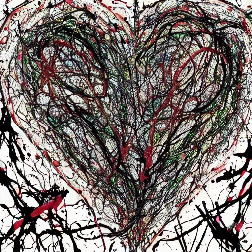 Image similar to anatomical heart in the style of jackson pollock anatomically correct