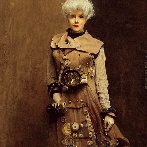 Image similar to Portrait of a steampunk Ariana Granda, elegant, mechanical, broad detail, shadows, vintage shading, by Ilya Repin