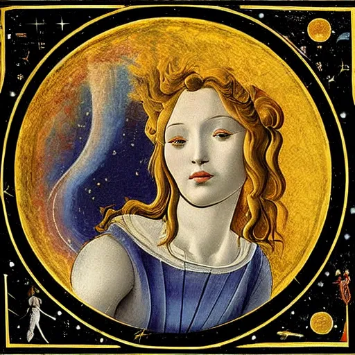 Prompt: stargazing astronomy space, painted by botticelli