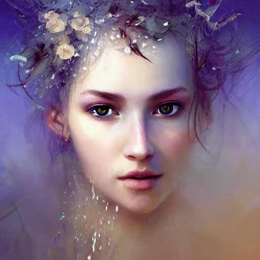 Image similar to dreams of the fae, papery flaking skin, with different colored eyes and flowing hair underwater, three-quarters portrait, intricate, elegant, sharp focus, illustration, highly detailed, digital painting, concept art, matte, by Aleksi Briclot and by Ivan Aivazovsky and by Greg Rutkowski, artgerm, wlop, masterpiece