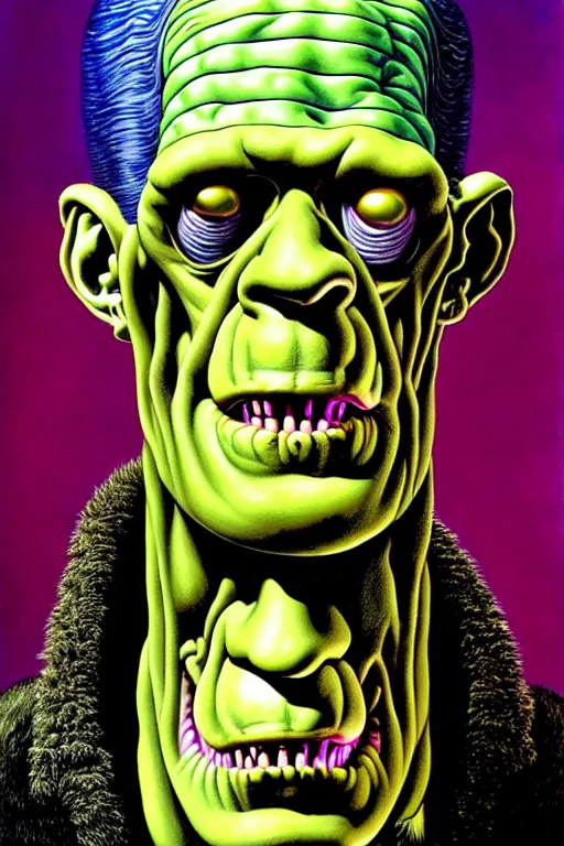 Prompt: a hyperrealistic painting of frankenstein monster heads, cinematic horror by basil wolverton, lisa frank, richard corben, kris kuksi, highly detailed, vivid color,