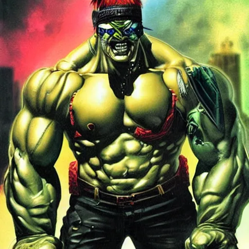 Image similar to cyberpunk hulk hogan by simon bisley