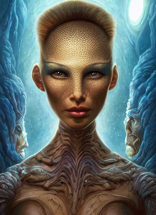 Prompt: portrait of a beautiful young woman human, alien warrior elite, realistic, refined, detailed, digital art, artgerm, michael cheval, esao andrews, james jean, noah bradley, darius zawadzki, walt disney ( 1 9 3 7 ), francois boucher, oil painting, highly detailed, cinematic lighting, unreal engine, 8 k, hd