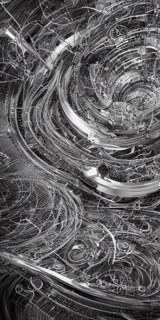 Image similar to trapped in the flow of time. intelligent machines. highly detailed. intricate. photorealistic. octane render. 8 k. monochrome. cinematic.