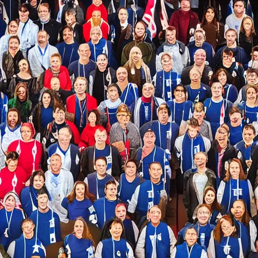 Image similar to a group of people, one from each country in europe, each holding the flag of their country