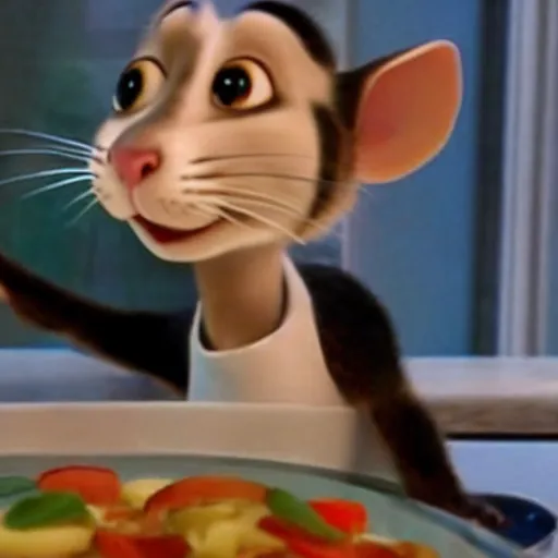 Image similar to Ratatouille but Alfredo Linguini is the cat Tom