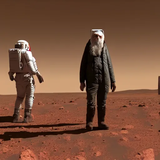 Image similar to decrepit old men wandering around on mars
