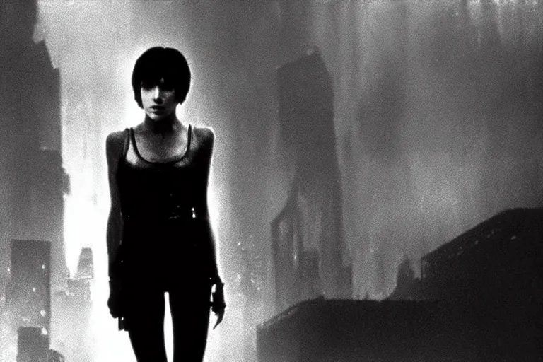 Prompt: a film portrait still of joan jett in blade runner, gritty cyberpunk atmosphere. realism, cinematic lighting, beautiful gothic fantasy photorealistic, 4 k. 8 mm. grainy. panavision.