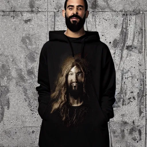 Image similar to jesus in jerry lorenzo streetwear hoodie and pants by nicola samori