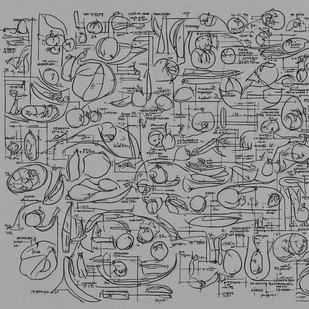 Prompt: an intensely detailed hyper precise overwhelmingly intuitive technical drawing of a tomato annotated with violent gestures and lewd hieroglyphs