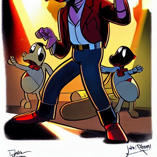 Prompt: ash Williams in DuckTales, dramatic lighting, concept art, award winning, illustration by  John Romita Jr.