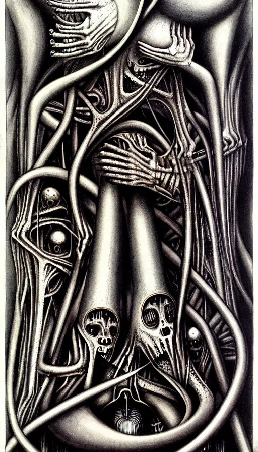 Image similar to the two complementary forces that make up all aspects and phenomena of life, by HR Giger