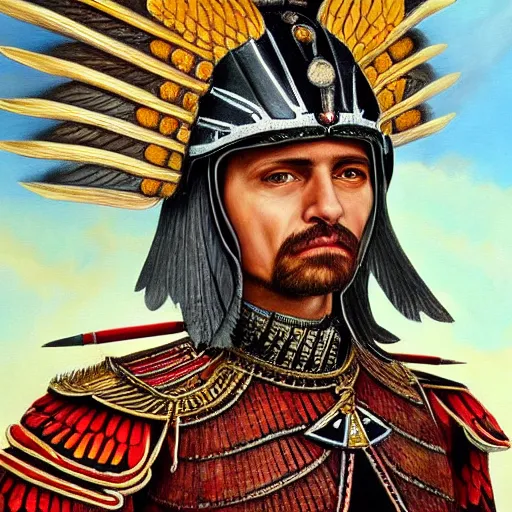 Image similar to detailed realistic painting of a winged hussar