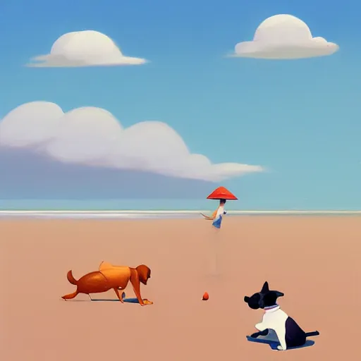 Prompt: goro fujita ilustration a dog playing on a beach with waves, painting by goro fujita, sharp focus, highly detailed, artstation