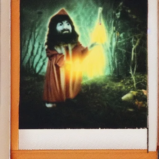 Image similar to wizard casting a spell, polaroid!!!!!