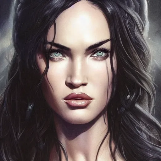 Image similar to megan fox, d & d, fantasy, portrait, highly detailed, perfect face, digital painting, trending on artstation, concept art, sharp focus, illustration, art by artgerm and greg rutkowski and magali villeneuve