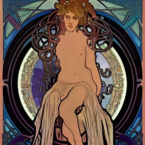 Image similar to lovecraftian protagonist by alphonse mucha