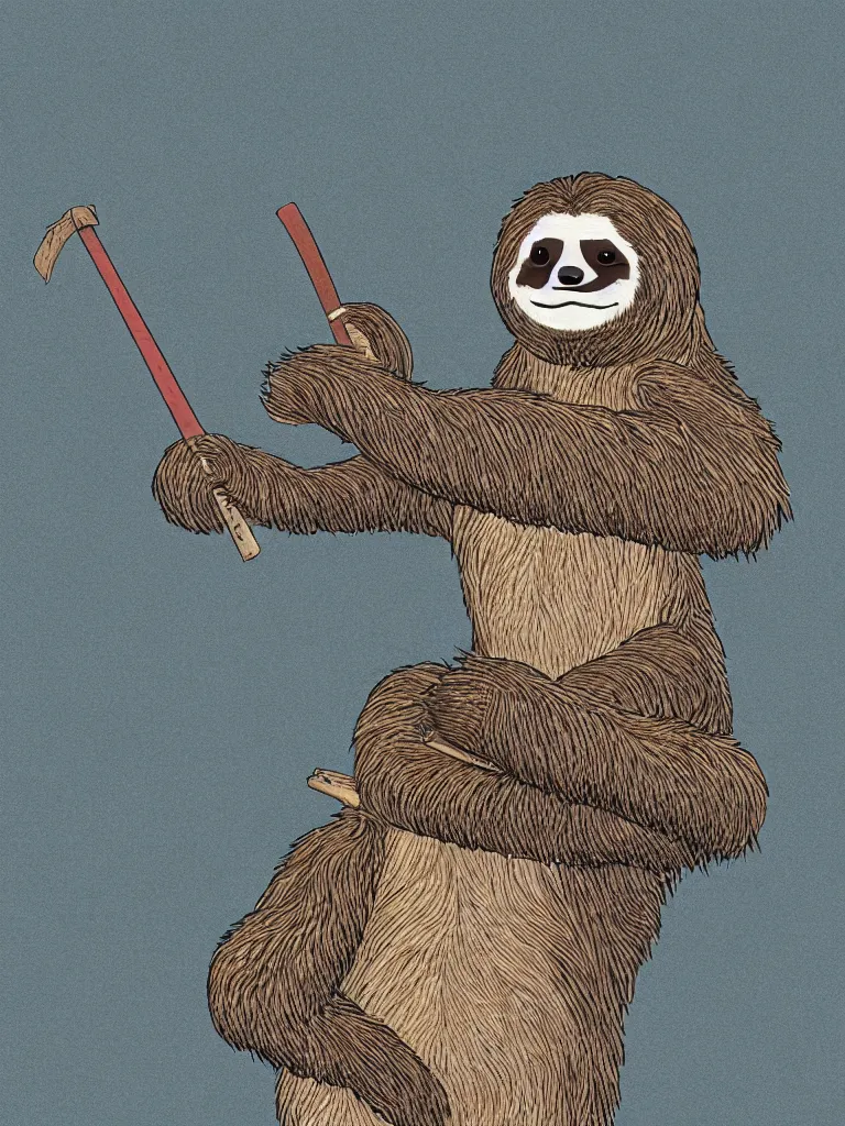 Image similar to illustration of a sloth wearing traditional samurai armor