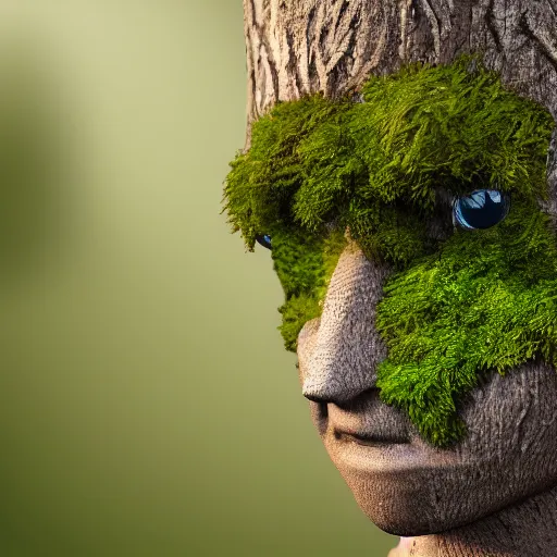 Image similar to a mossy humanoid with a wooden lantern as its head, 4 k photorealism, trending on artstation, 4 k quality