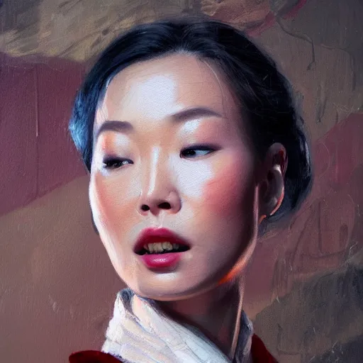 Image similar to in the mood for love, cinematic shot, oil painting by jama jurabaev, extremely detailed, brush hard, artstation, for aaa game, high quality, brush stroke