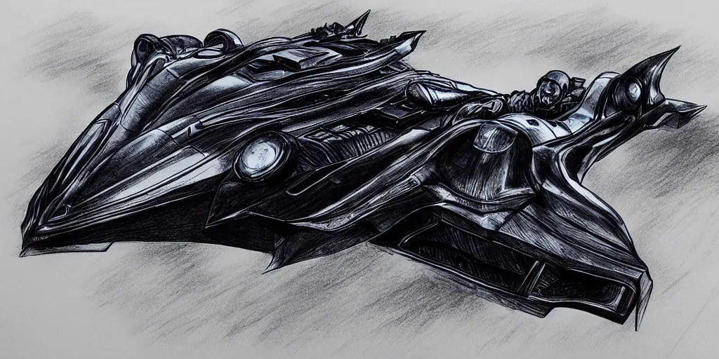 Image similar to ballpoint pen drawing of the batmobile, batman, arkham knight