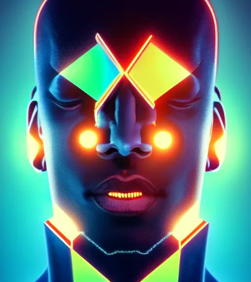 Image similar to symmetry!! egyptian king of technology, solid cube of light, hard edges, product render retro - futuristic poster scifi, lasers and neon circuits, brown skin handsome egyptian king, intricate, elegant, highly detailed, digital painting, artstation, concept art, smooth, sharp focus, illustration, dreamlike, art by artgerm