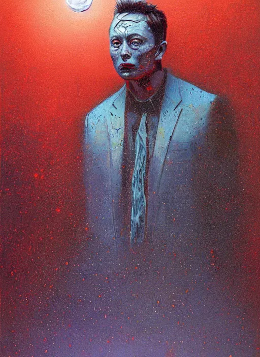 Image similar to A painting of Elon Musk in style of Beksinski. Very detailed