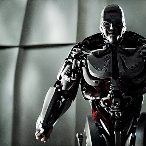 Image similar to movie still of man super villain cyborg, cinematic composition, cinematic light, by guillermo del toro