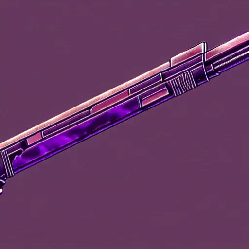 Image similar to beam rifle in the style of zdzisław beksinski, bulky, purple, dark atmosphere, weapon schematic