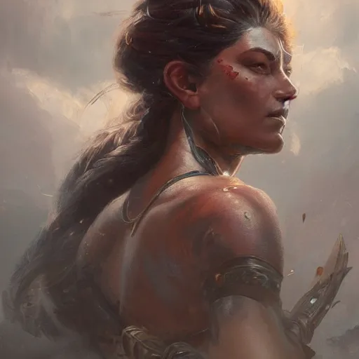 Image similar to a beautiful portrait of a iron goddess, a detailed painting by greg rutkowski and raymond swanland, featured on cgsociety, fantasy art, detailed painting, artstation hd, photorealistic